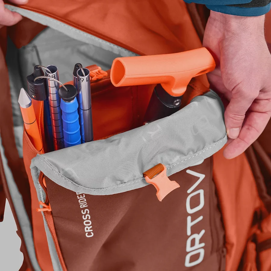 Ortovox Cross Rider 22 - Desert Orange - Shovel and Probe Compartment